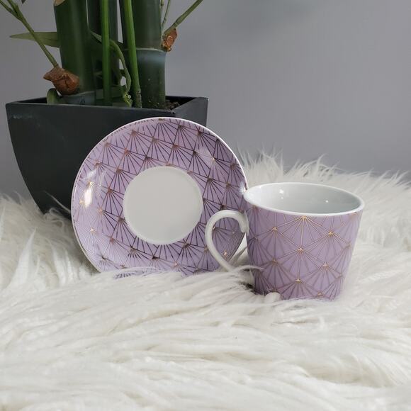 Coco + Lola Geometric Pattern Coffee Tea Mug & Saucer Serveware Set - Picture 4 of 10